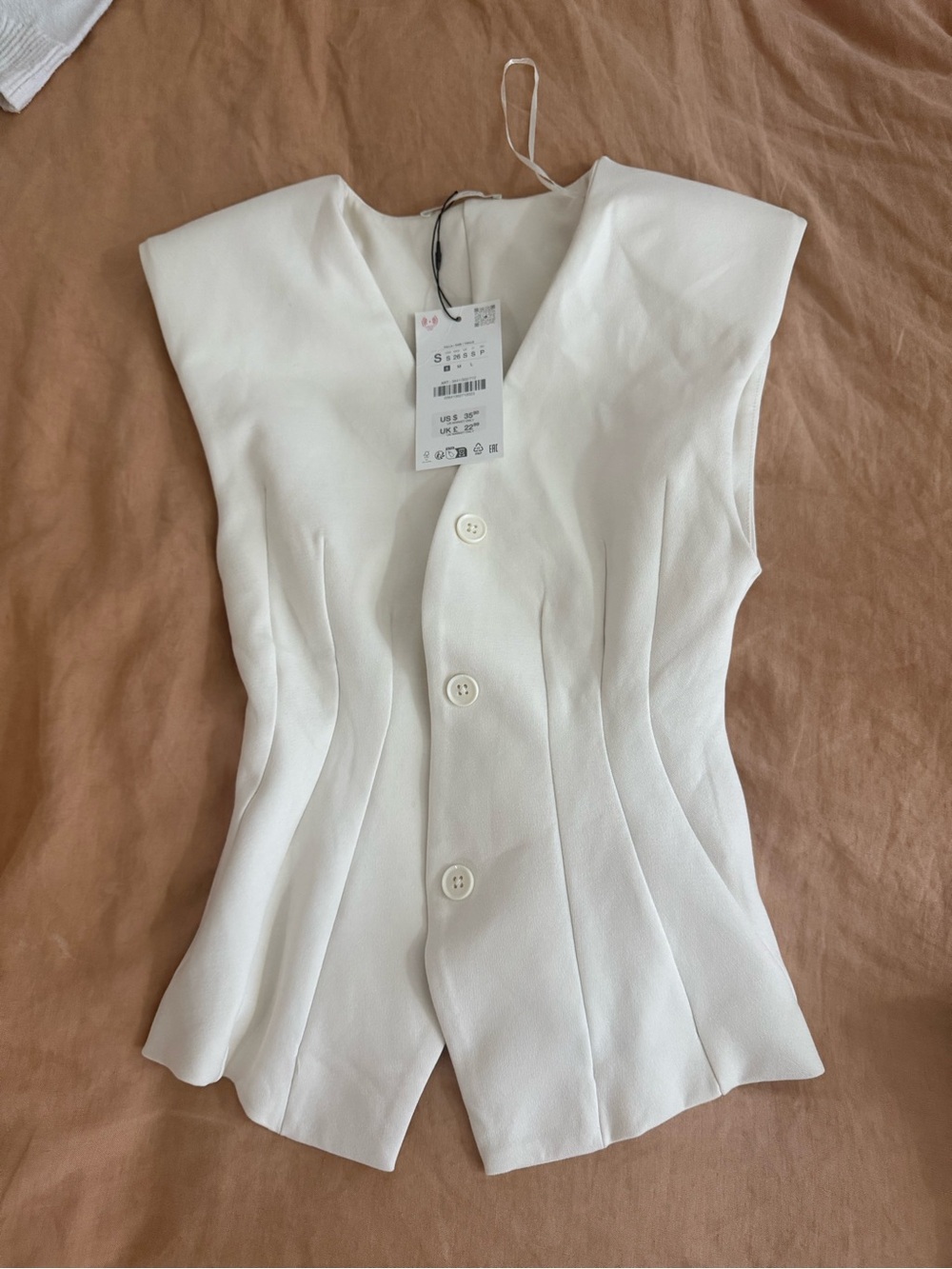 Zara Cream Structured Wide-Leg Pants with Button Bodice - Picture 2 of 2